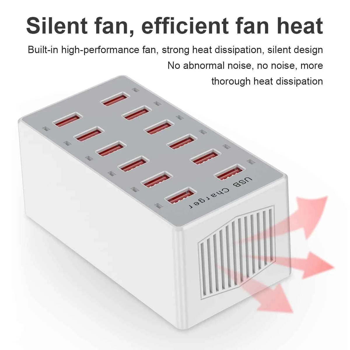12-Port 60W Desktop USB Charger Smart Fast Charging Station US Wall Plug for Phones & Tablets