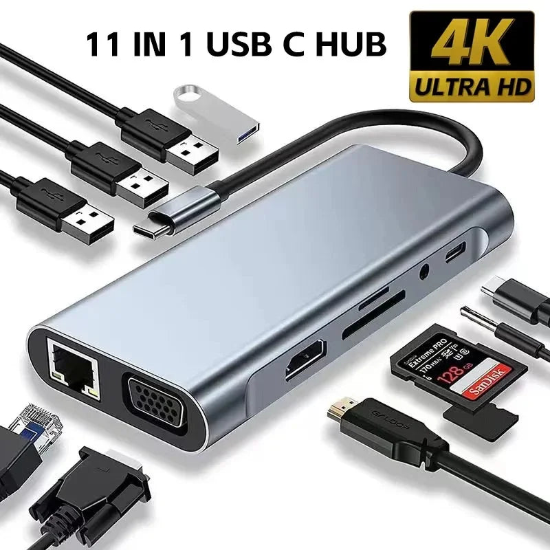 11 in 1 Usb Hub USB C To HDMI-compatible Splitter HUB Type-c To HDMI-compatible USB3.0 Docking Station for Macbook Air Converter