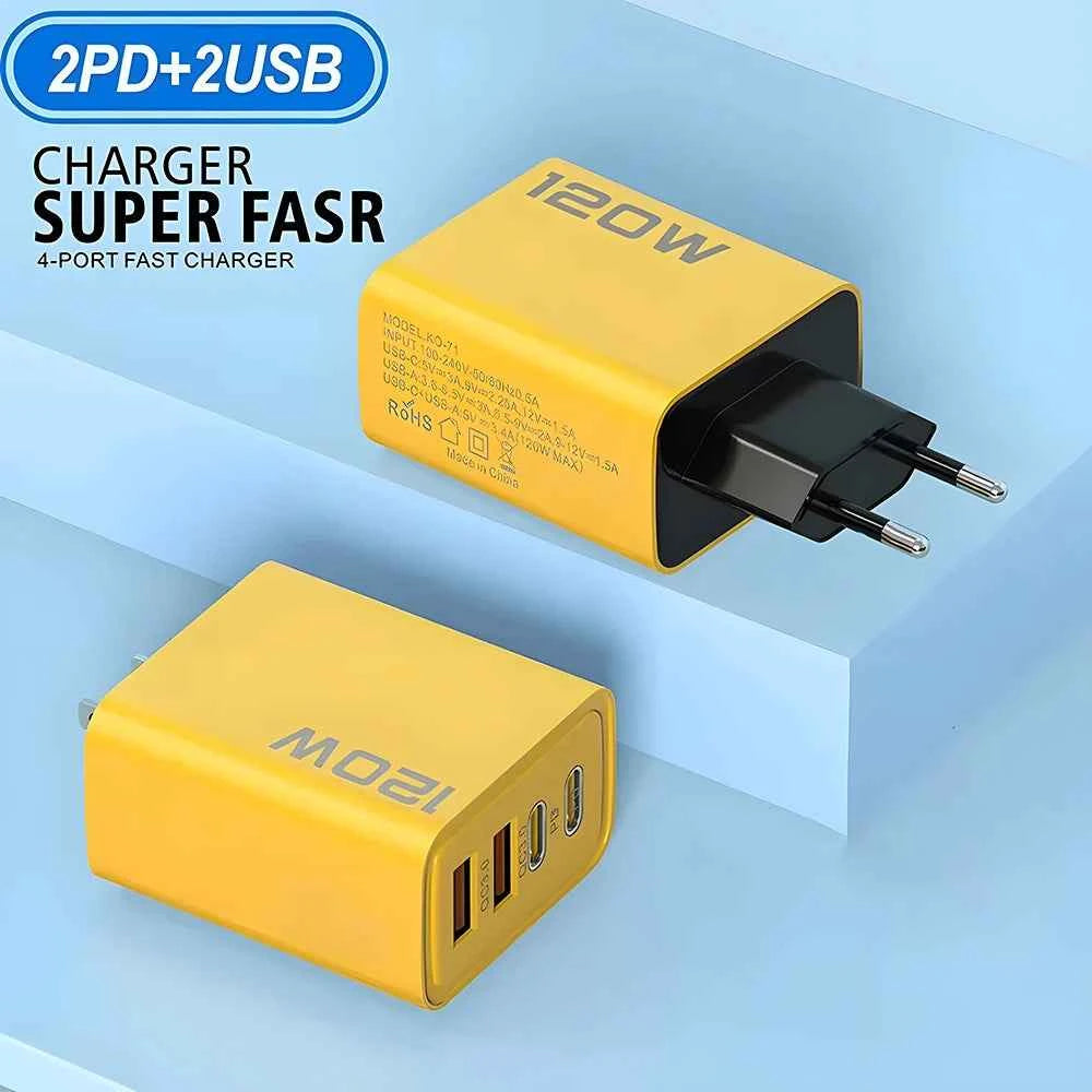 4 Ports USB C PD Charger Quick Charge 3.0 Type C USB Phone Chargers Fast Charging Adapter