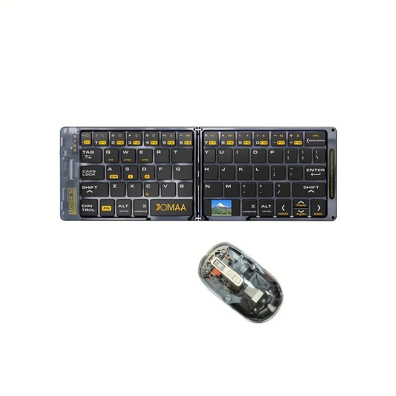 Wireless BT Foldable Keyboard and Mouse Combo,Ultra Slim, Rechargeable, Silent, Portable Travel Keyboard for Laptop,Tablet,Phone