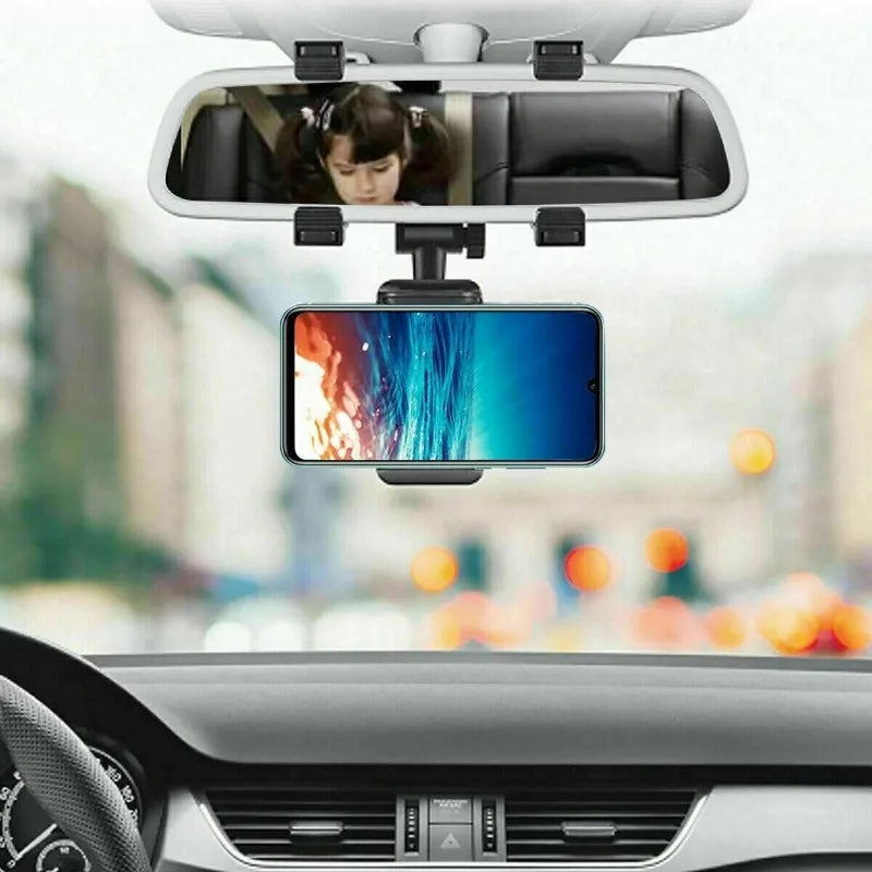 Universal 360 Rotation Car Rear View Mirror Mount Stand GPS Cell Phone Holder,Rearview Mirror Car Phone Mount, 360° Rotatable Universal Cell Phone Holder for All Smartphones Auto Rear Mirror Clip Bracket