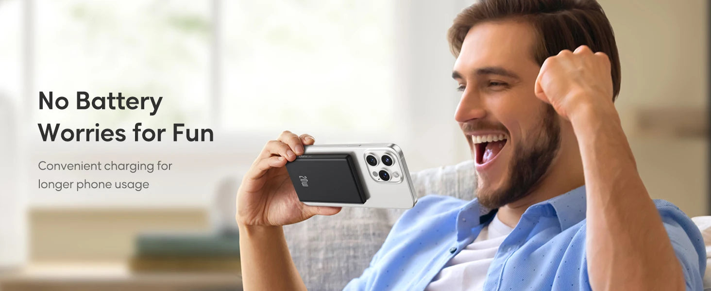 5000mAh Magnetic Power Bank, Wireless & 20W Fast Charger, for iPhone, Samsung (Type-C), Travel Portable Phone Battery Pack.