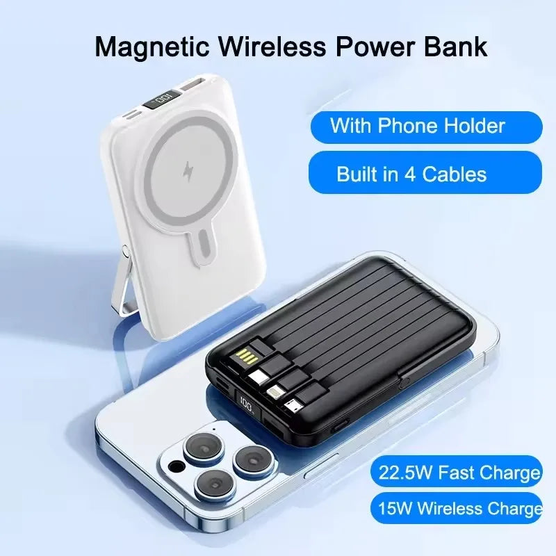 New 20000mAh Magnetic Wireless Power Bank with Cable Stand 22.5W Fast Charger for IPhone 17 16 15 14 13 Samsung Xiaomi Powerbank