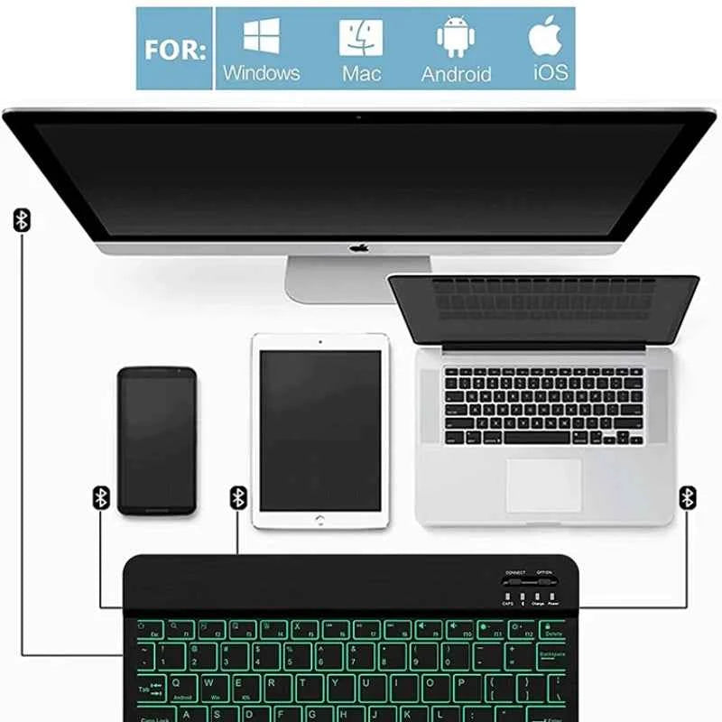 RGB Bluetooth Keyboard And Mouse Set Mini Wireless Keyboard and Mouse Kit Rechargeable Russian Keyboards 10 Inch For iPad Tablet