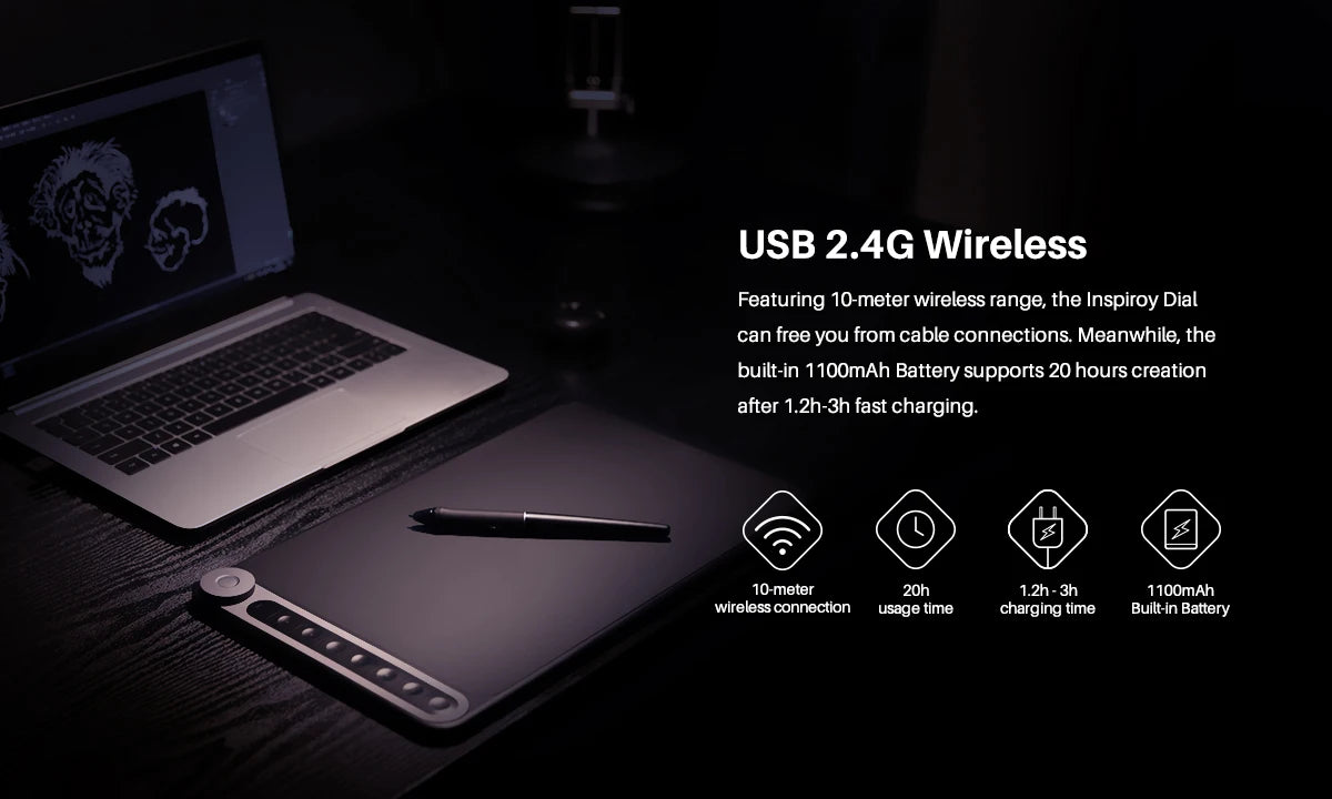 Huion Inspiroy Dial Q620M Graphic Tablet 8192 levels Wireless Drawing digital Pen Tablet with Dial for PC/Android