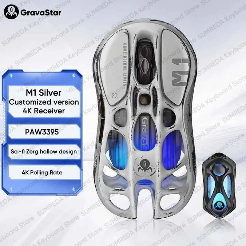 GravaStar M1 M2 Wireless Magnesium Alloy Gaming mouse PAW3395 4K 26000DPI bluetooth 2.4G wired Hollow design Gamer Mouse Gifts