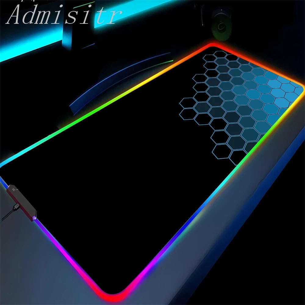Geometry Large RGB Gamer Mousepad 40x90cm Hexagon Mouse Mat Gaming Mousepads LED Keyboard Mats Luminous Desk Pads Mouse Pad