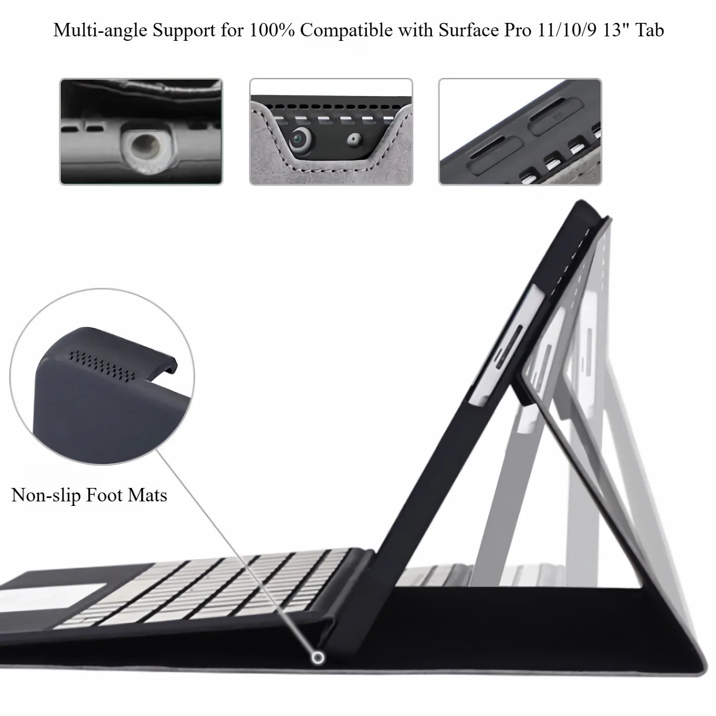 Business Cover for Microsoft Surface Pro 11/10/9 Portfolio Case 13inch Multiple Angle Stand Tpu Shell Compatible with Keyboard
