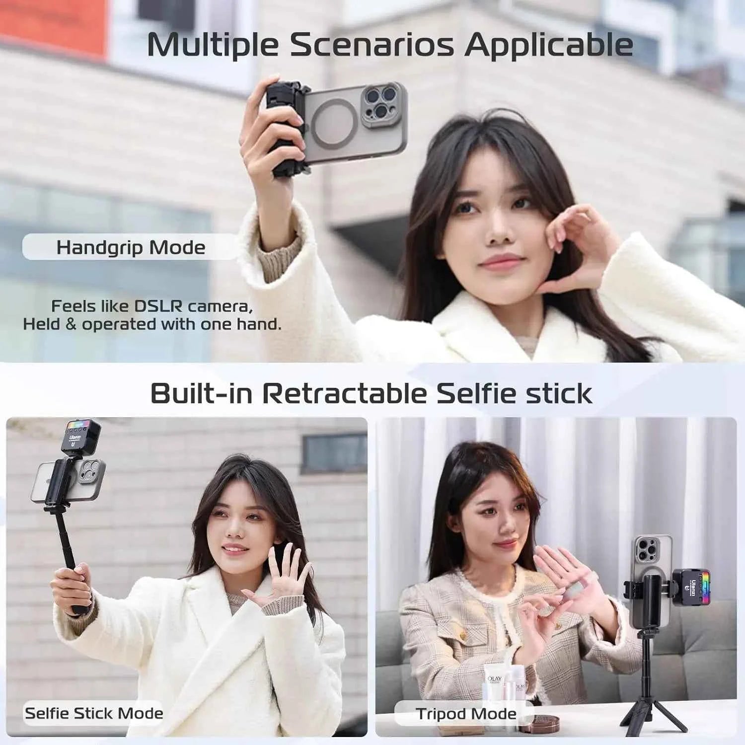 Ulanzi JJ02 Wireless Selfie Tripod With Bluetooth Remote Control Portable Foldable Monopod For Smart Phone Booster Handle Grip