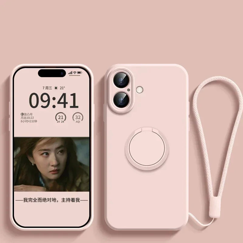 Liquid Silicone Ring Stand Magnetic Case for iPhone 17 Air 16E 15 14 13 12 11 Pro Max Plus Shockproof Soft Bumper Protectic Case