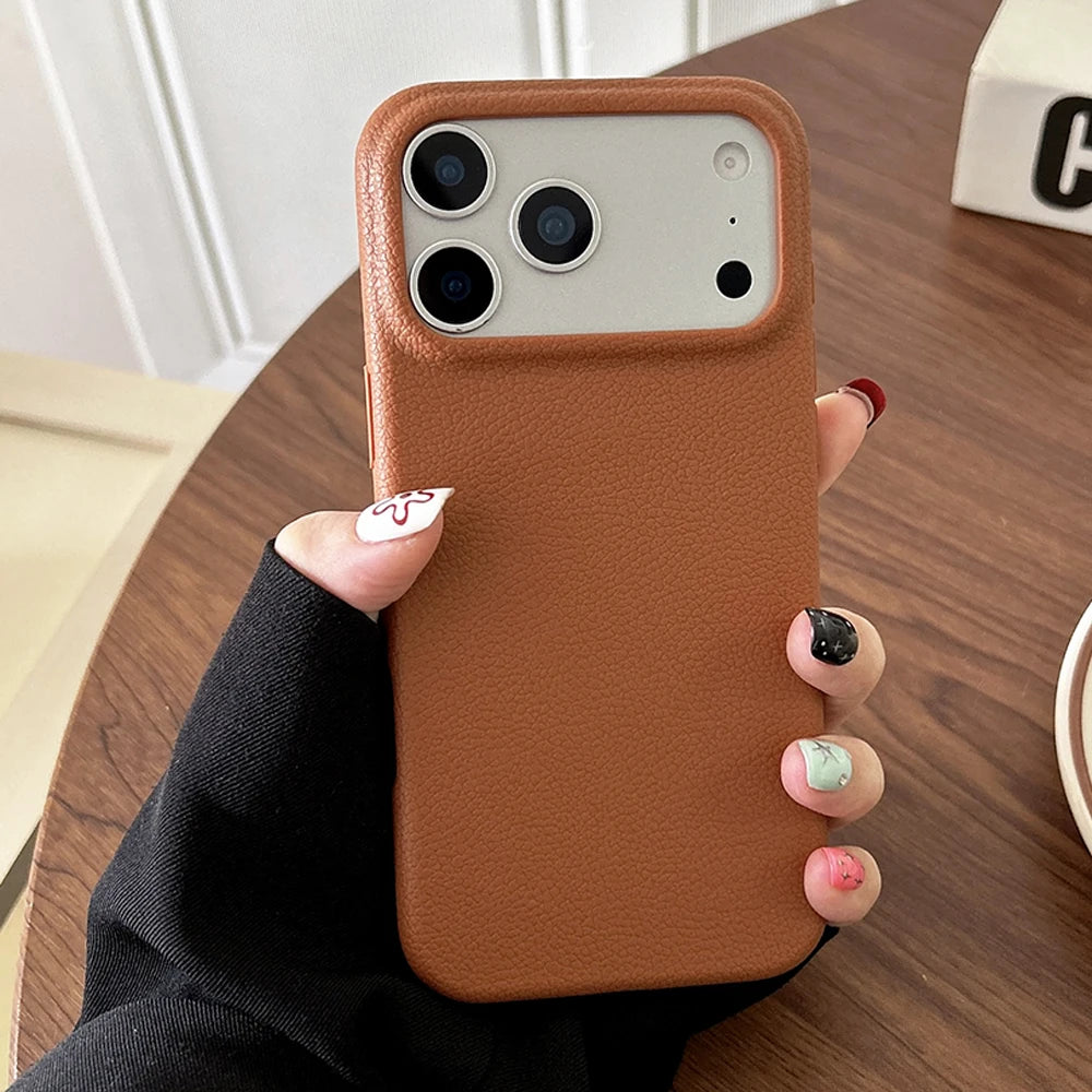 Luxury Leather Texture Phone Case for iPhone 17 pro Max/Air 16/15/14/13/12/11 plus pro Max - Shockproof Soft TPU Cover Shell