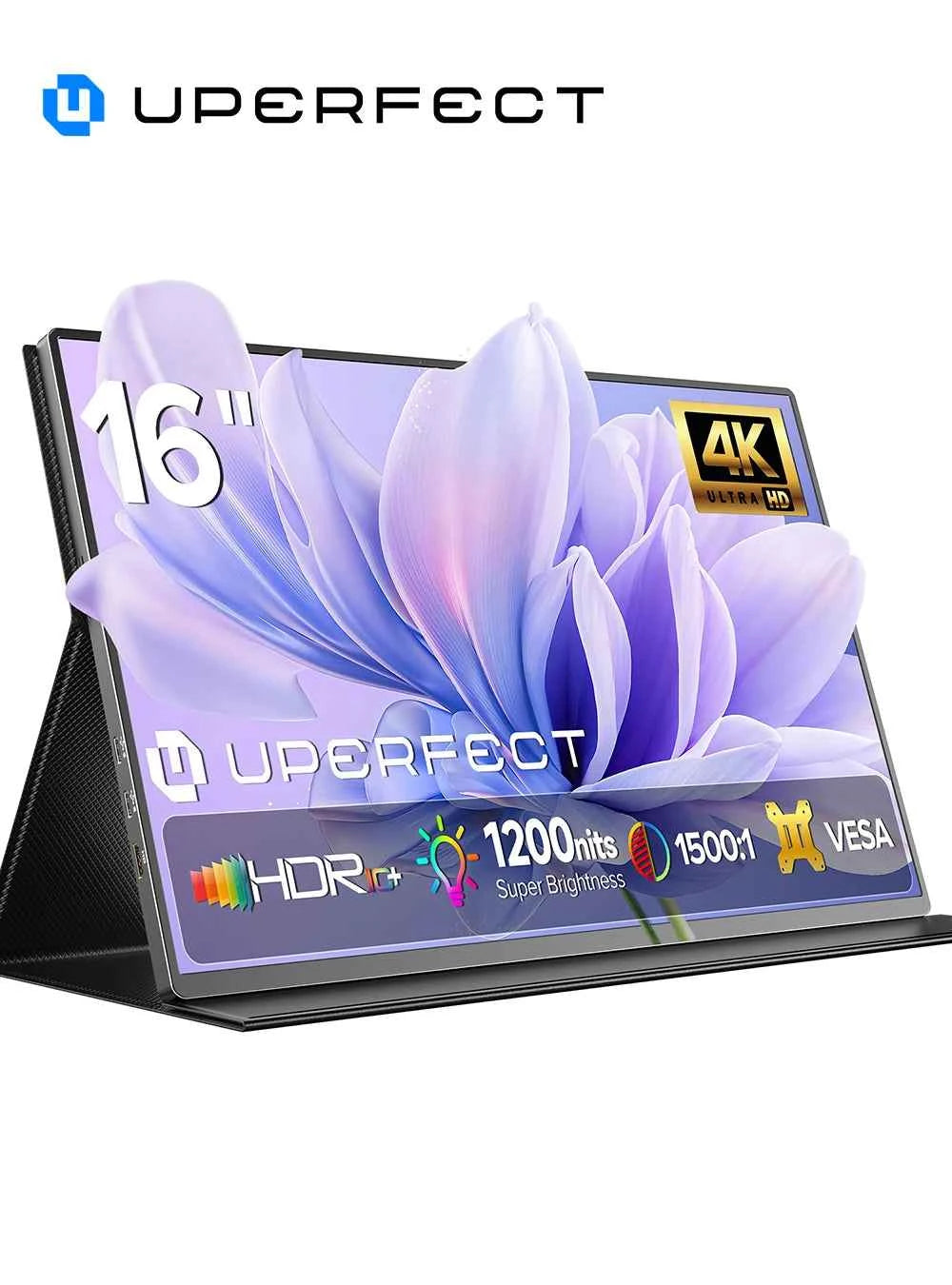 UPERFECT True 4K Portable Monitor 16inch UHD 3840×2160 100% sRGB USB-C 3.1 HDMI External Second Screen Computer Display w/ VESA
