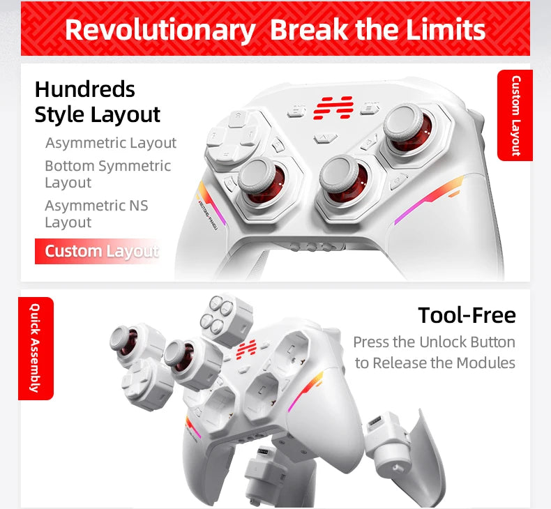BEITONG PanGu Gamepad Customizable Modular Controller Wireless Bluetooth Gaming Controller for PC/NS2/Mobile/Steam