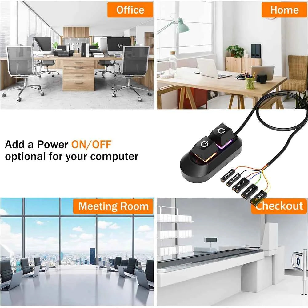 2M Desktop Computer Power Button RGB Lighting External Power Switch Motherboard Switch On Off PC Power Switch Button for PC Case