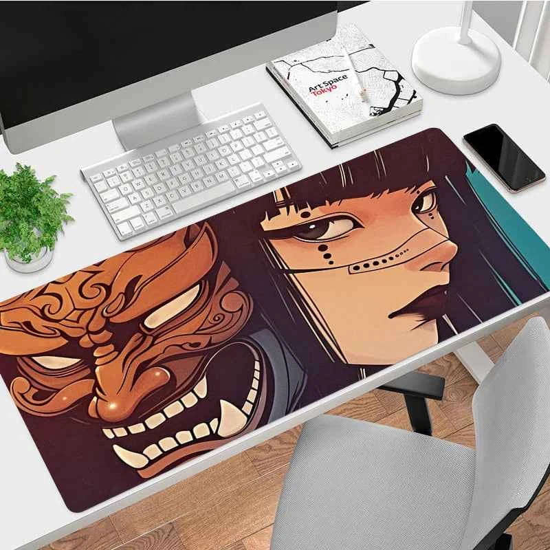 Janpanese Mask Girl Mouse Pad Non-slip Gaming Mousepad Gamer Mouse Mat Game Mechanical Keyboard XXL Desk Mat Tapis De Souris