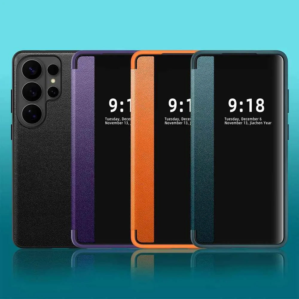 Flip Cover Smart Screen Protector Leather Case For Samsung S26 Ultra S25 S24 Plus S23 S22 S21 FE Shockproof Soft Silicone Cover