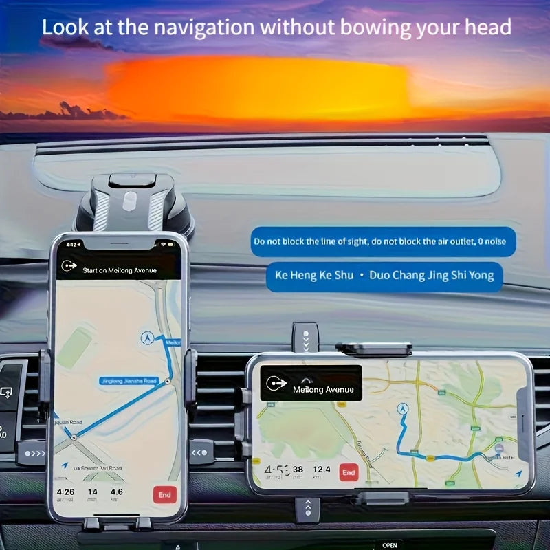 1Pc Car Mobile Phone Holder, Dashboard Installation, 360-Degree Rotatable Adjustment, Equipped with Strong Suction Cup, Non-Slip and High-Stability Mobile Phone Holder, Compatible with All Smartphones