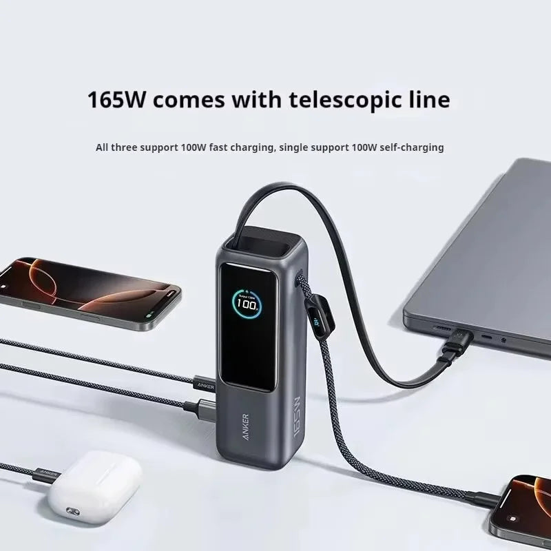 NEW Anker 165W Max Power Bank 25000mAh High Capacity Retractable Cables Fast Charge Mobile Phone Power Bank Gift Lightweight PC