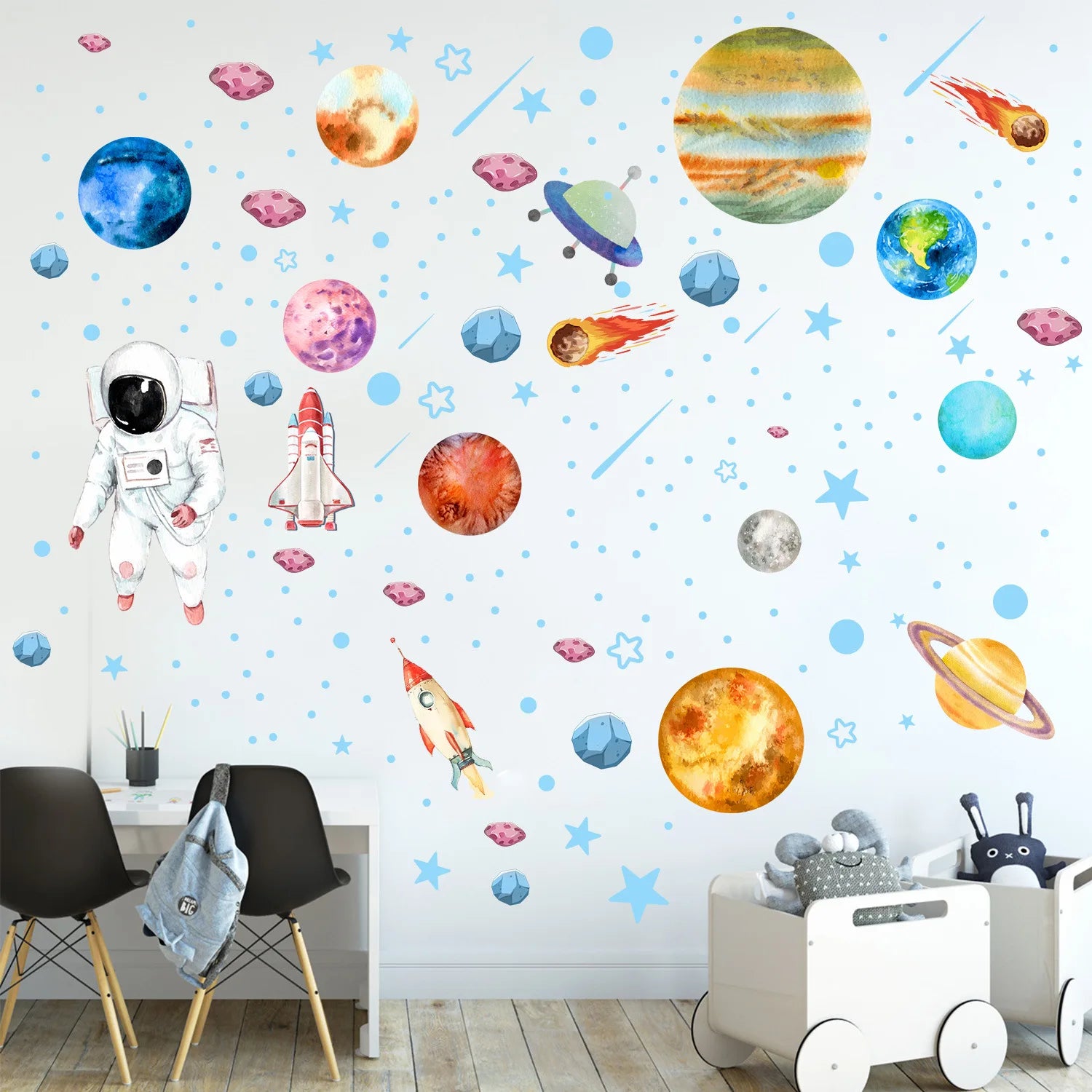 Glow in The Dark Stars Wall Stickers Glowing Stars for Ceiling Luminous Planet Spaceship Wall Decals DIY Kids Room Decor