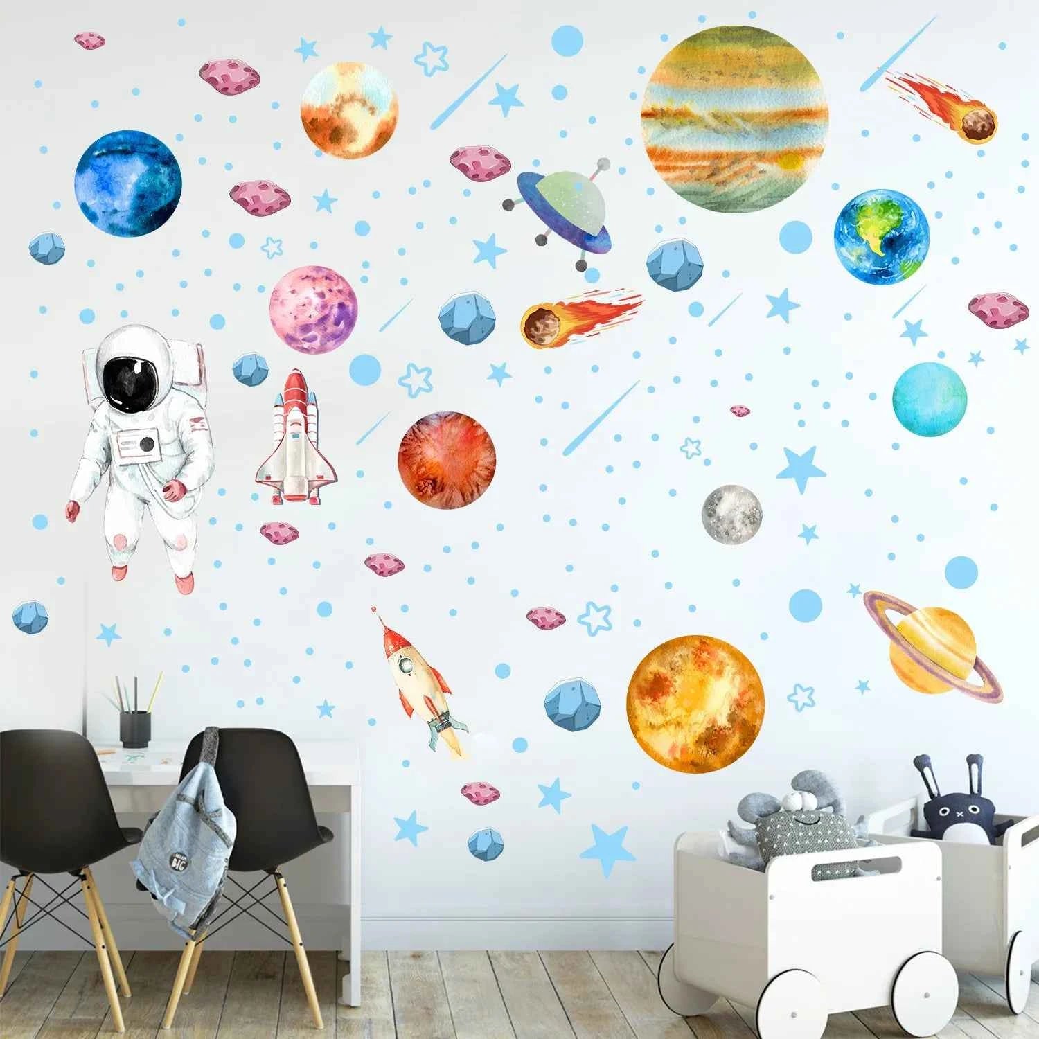Glow in The Dark Stars Wall Stickers Glowing Stars for Ceiling Luminous Planet Spaceship Wall Decals DIY Kids Room Decor