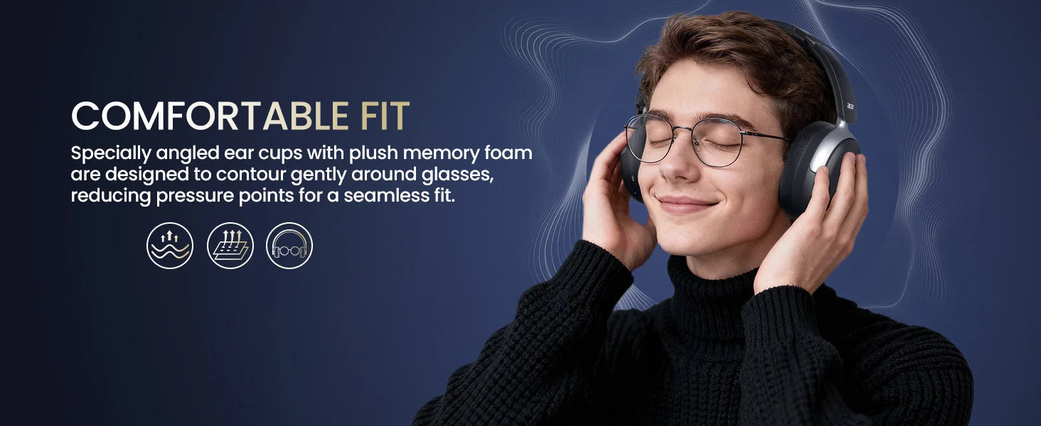Acer OHR516 Wireless Over Ear Bluetooth 5.4 Headphones Active Noise Cancellation Dual Device Pairing Comfortable Foldable Design