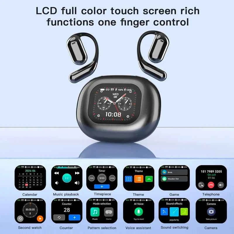UYUXIO OWS Real Time Translation Earbuds with 144 Languages AI Translating Earphone with LCD Touch Screen Ear Buds Headphone