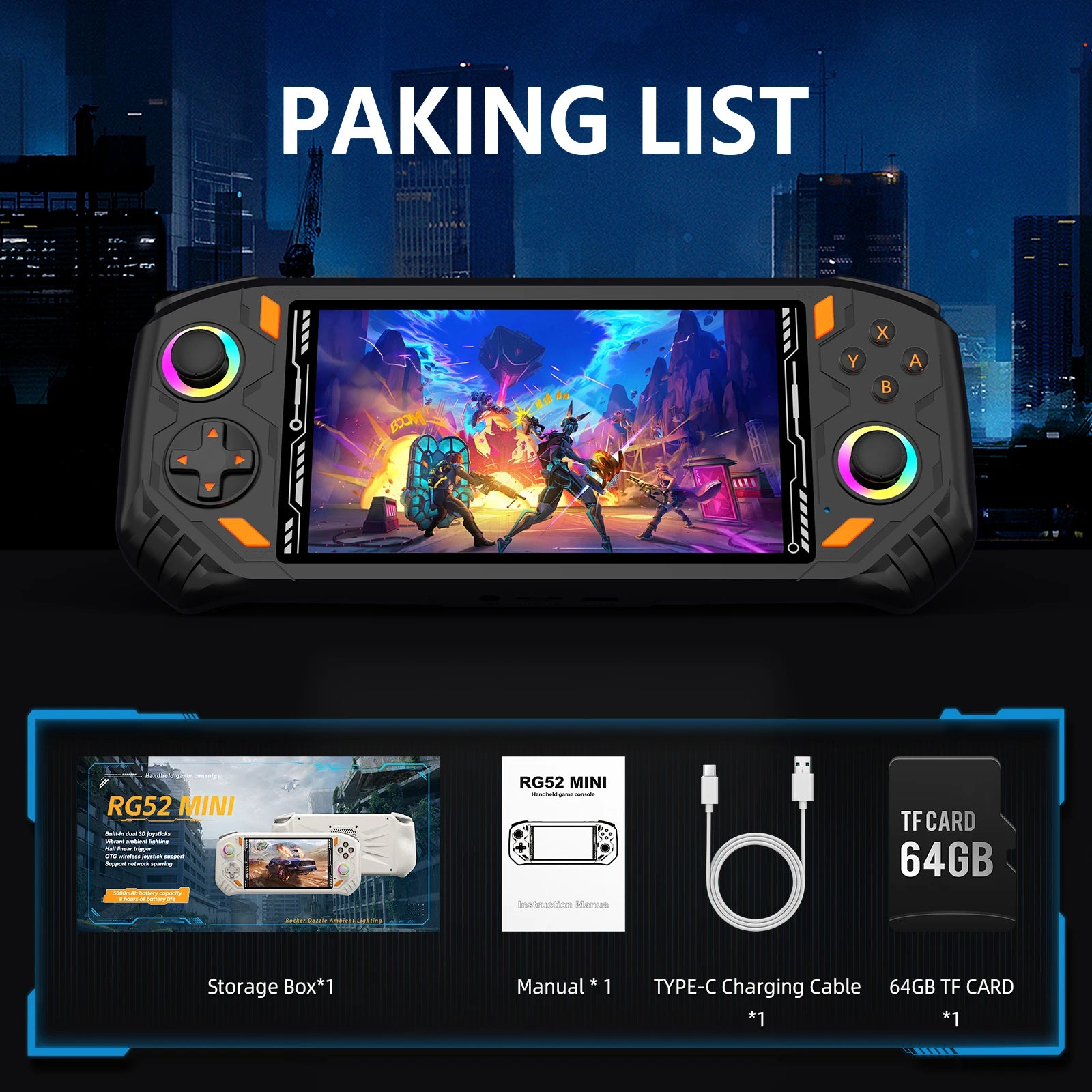 AISLPC RG52 MINI Handheld Game Console Dual System 2.4G WIFI 5.5