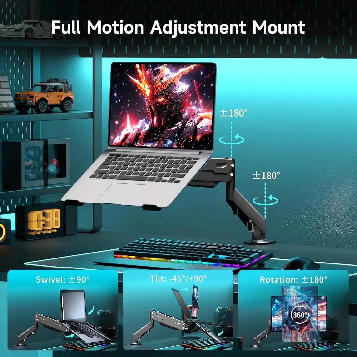 Gas Spring Monitor Laptop Stand Mount, 2-in-1 Adjustable Arm for 12-17