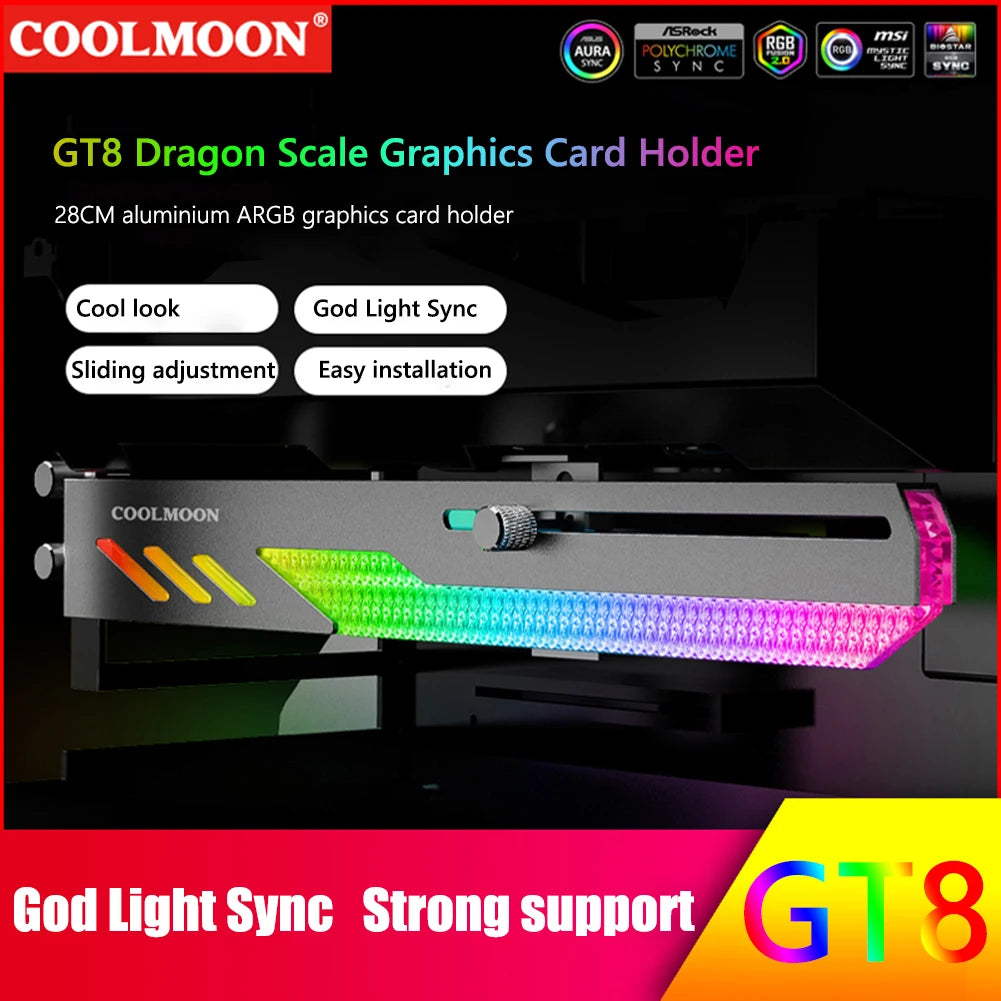 Customized Video Card Stand GT8 Horizontal Graphics Card Bracket 5V 3Pin ARGB GPU VGA Holder Desktop PC Case DIY Accessories