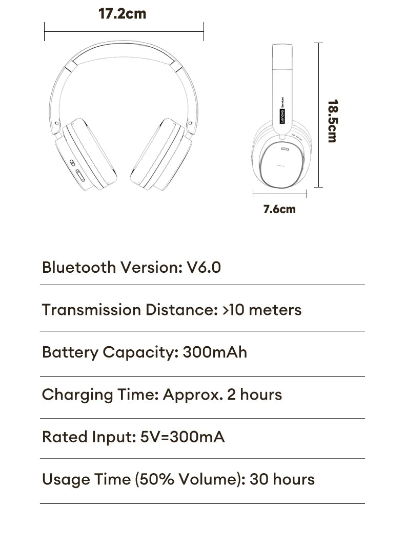 Retro TH30 Pro Lenovo Gaming Headset Wireless Bluetooth 6.0 Over Ear Headphone Foldable Sport Leather Earphones Gifts LS105