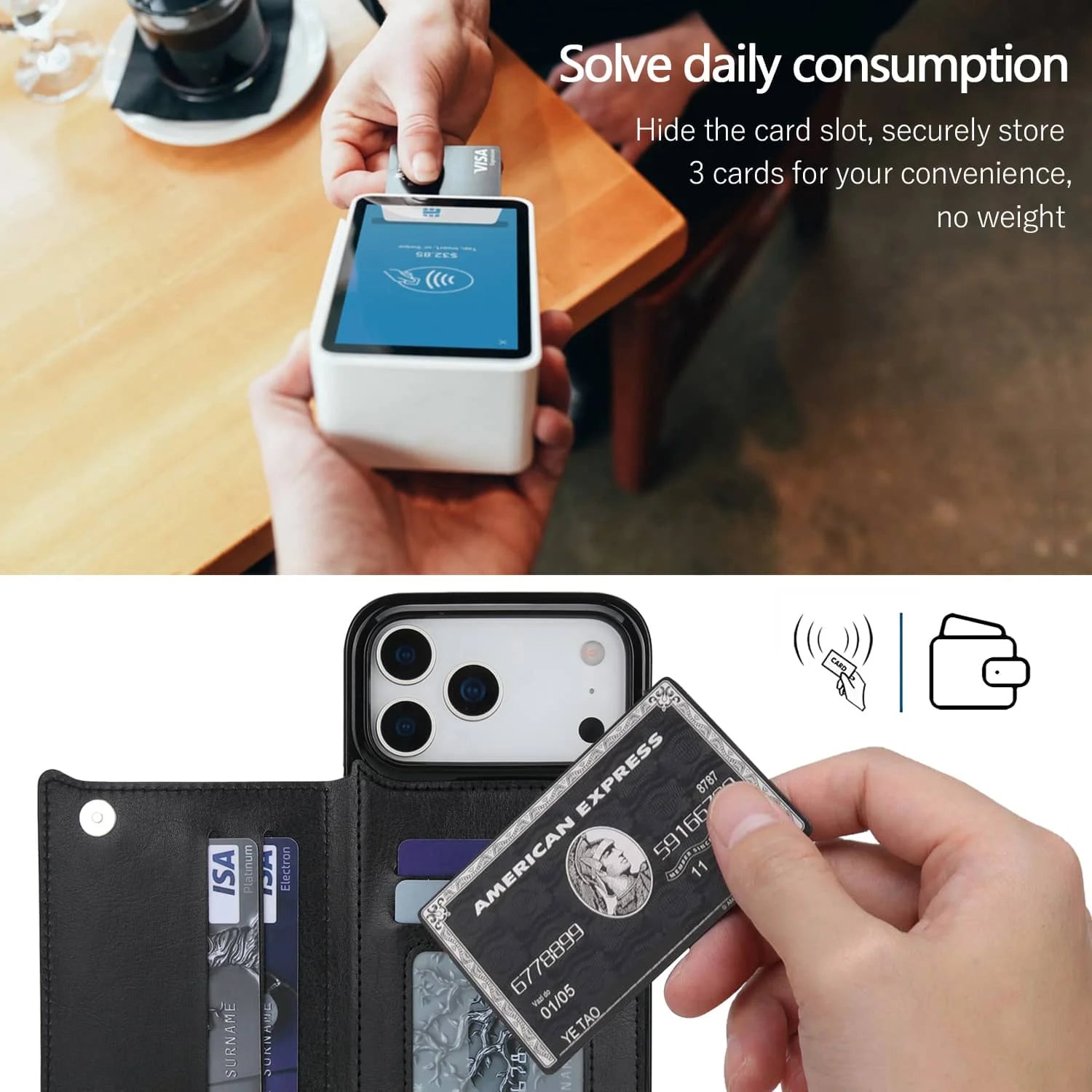 for iPhone Air 17 Pro Max Wallet Case with Card Holder,Faux Leather Kickstand,Double Magnetic Clasp and Durable Shockproof Cover