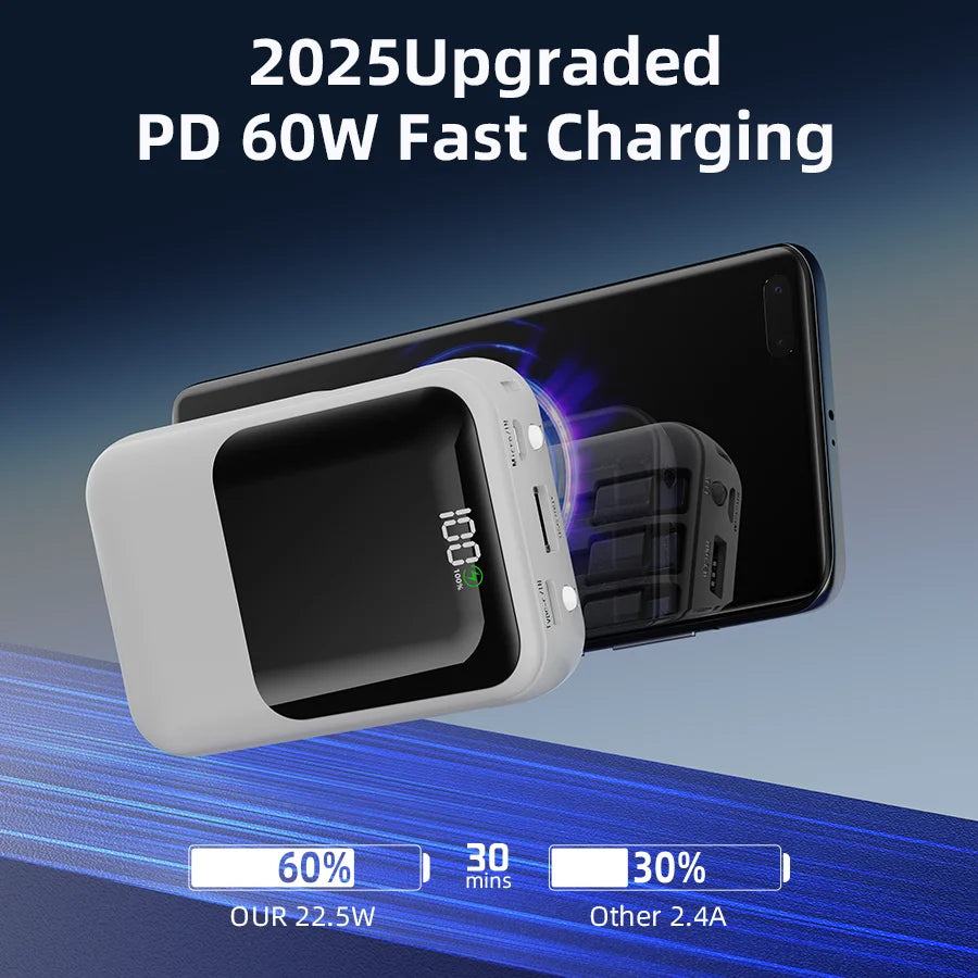 10000mAh Portable Power Bank for Universal Devices Super Fast Charging with Built-in Cable Large Capacity Power Bank for iPhone Samsung Huawei Xiaomi