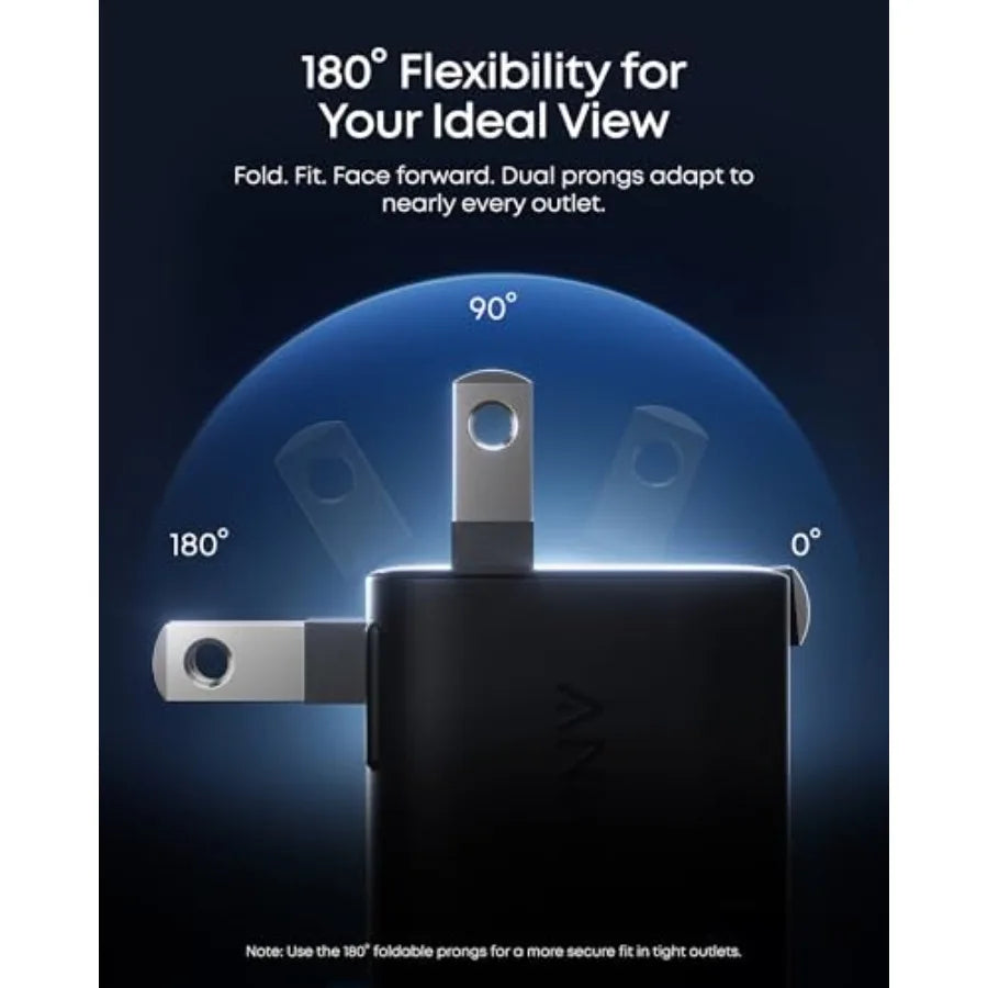 Smart Display Charger, Nano USB C Charger Block, 45W Max GaN Phone Charger, 180° Foldable Plug, Smart Recognition, Built-in Car