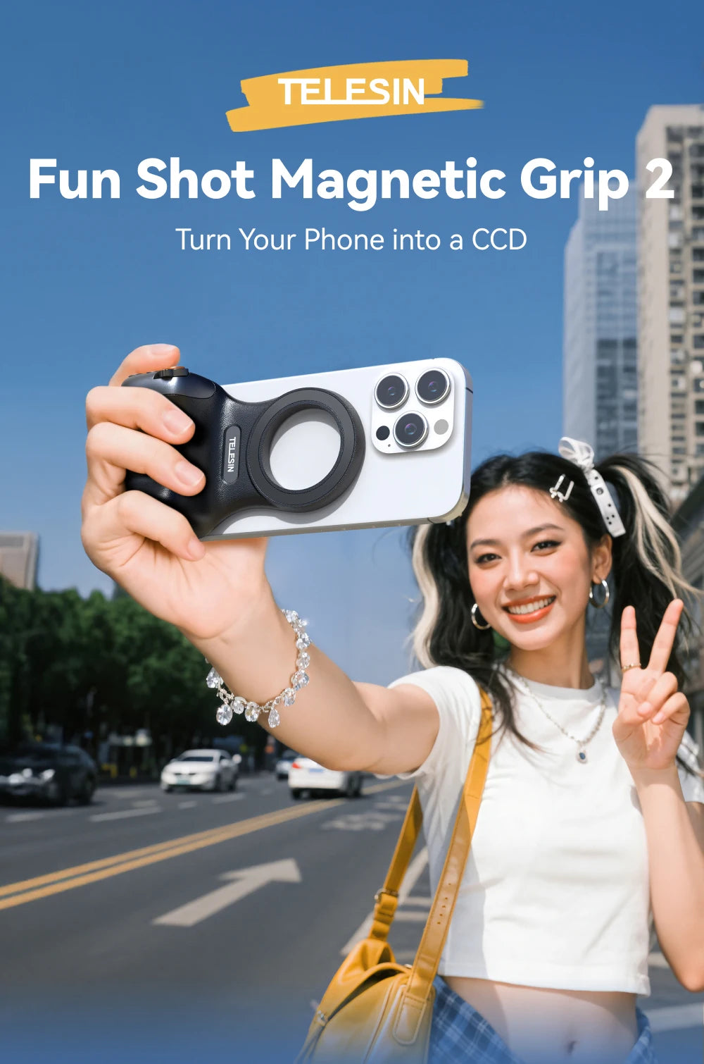 TELESIN Magnetic Phone Camera Shutter Grip and Fill Light Set Shooting Aid Remote Control Handle for Iphone HUAWEI SAMSUNG Phone