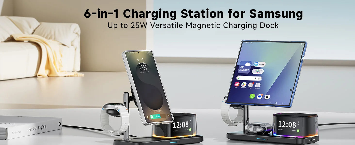 25W Magnetic Wireless Charger Stand Bluetooth Speaker Fast Charging For iPhone Samsung S26 S25/Z Fold 7 Galaxy Watch Ultra 8 7