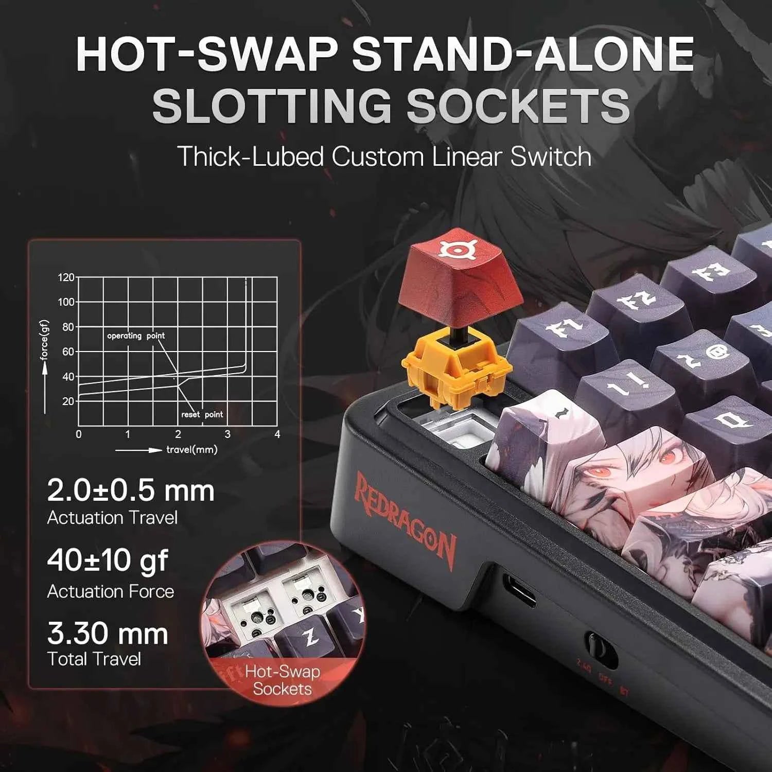 Redragon K719 PRO Wireless Gasket Gaming Hype Screen & Knob, 95 Keys Mechanical Keyboard,Easy-Control 1.14’’ TFT Info Display