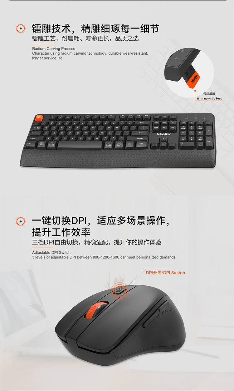 2.4G Wireless Keyboard Mouse Set For PC Laptop Ergonomic Low Noise Keyboard Mouse Combo 1600DPI Adjustable Mouse For Home Office