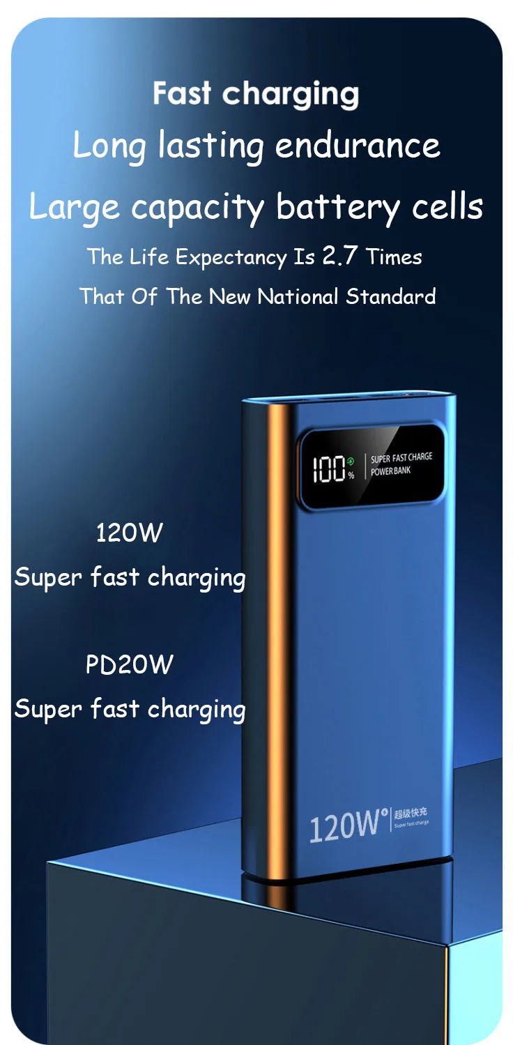 2026 CCC Certified 200000mAh 740Wh 120W Super Fast Charging Power Bank LED Digital Display Long Lasting for iOS Android Laptops
