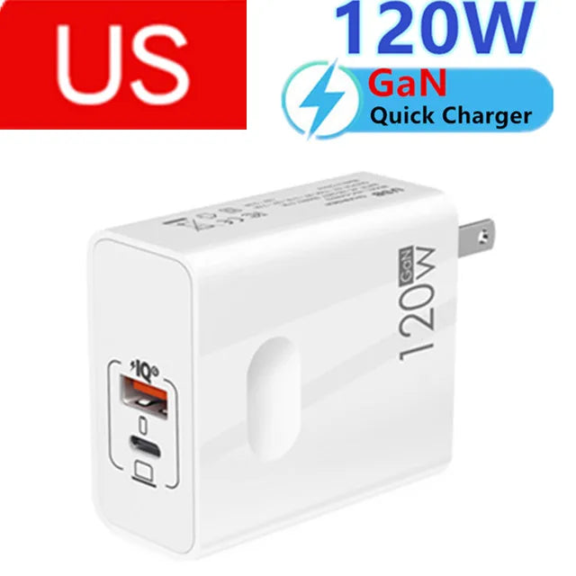 USB C 120W Gan Super Fast PD Charger For Laptop Tablets iPhone 15 iPad Macbook OPPO Samsung Xiaomi USB Quick Charging Adapter