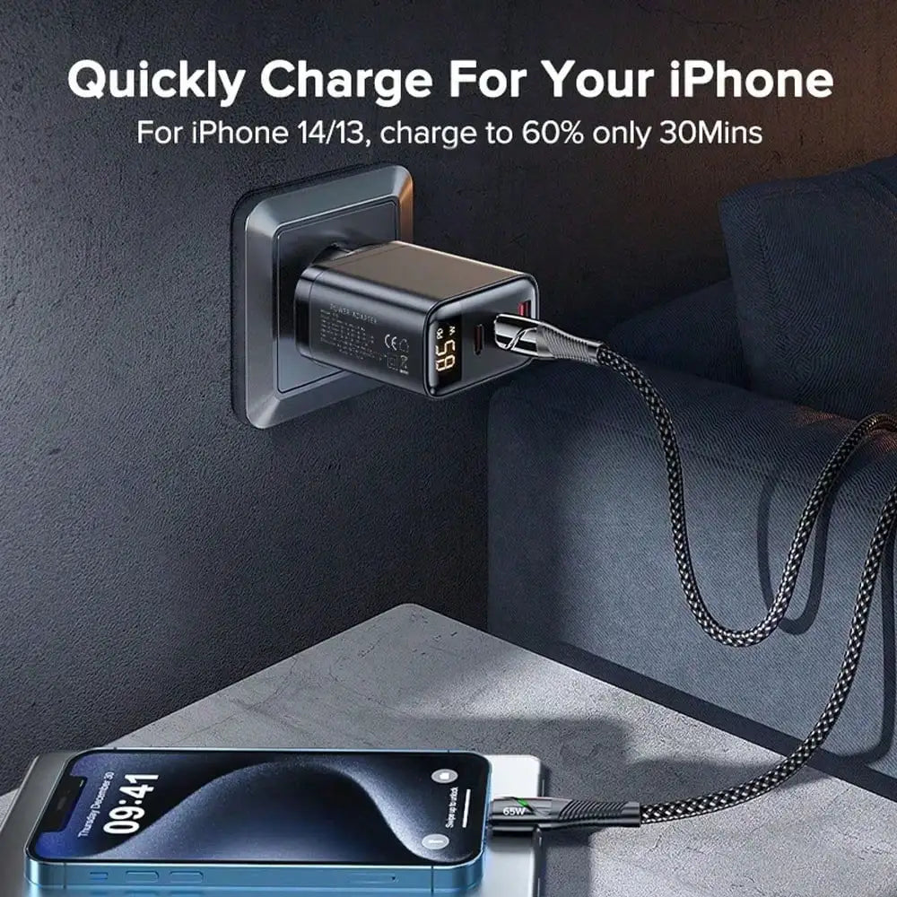 85W 65W GaN Fast Charger 3 Ports USB C PD QC4.0 Wall Charger Portable Travel Multi Port Phone Laptop Fast Charging Adapter For iPhone Samsung Android