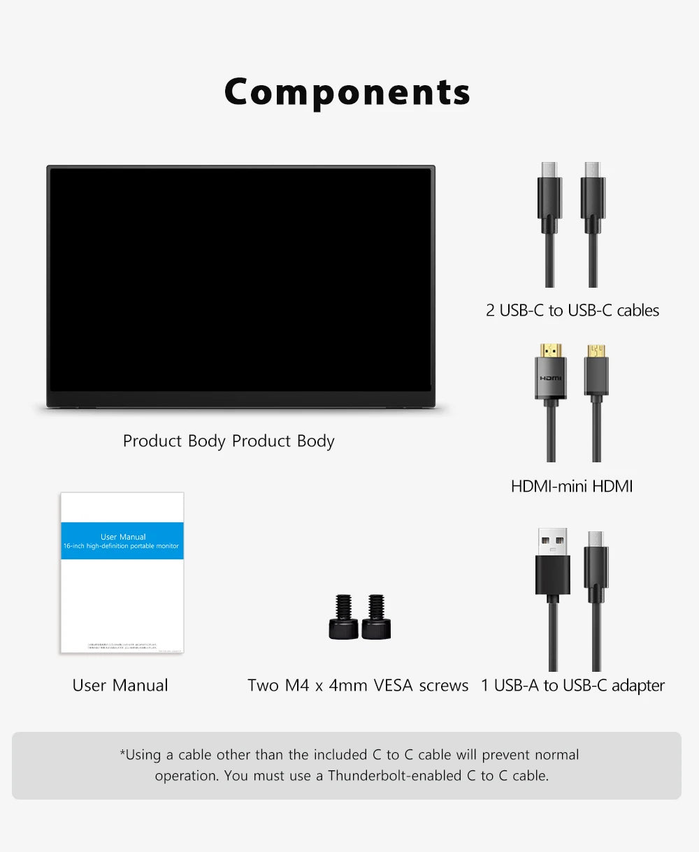 UPERFECT QLED Portable Monitor 16'' 2.5K 2560×1600 16:10 400Nits 100% DCI-P3 HDMI USB-C Travel Gaming Display For Laptop MacBook