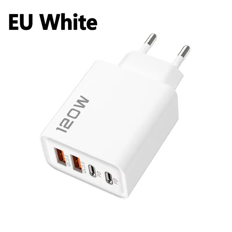 4 Ports 120W Charger USB C PD Quick Charge 3.0 Type C USB Phone Chargers Fast Charging Adapter For iPhone Samsung Xiaomi Huawei