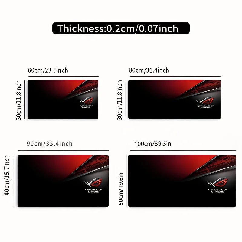 1pc Large Gaming Mouse Pad with Red Black ROG Design Non-Slip Durable Rubber Keyboard Mat for PC Office Decor XXL Desk Accessory