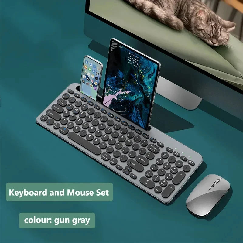 Bluetoot Wireless Keyboard and Mouse Set with Card Slot Tablet Stand Wireless Keyboard for iPad Windows Mac OS