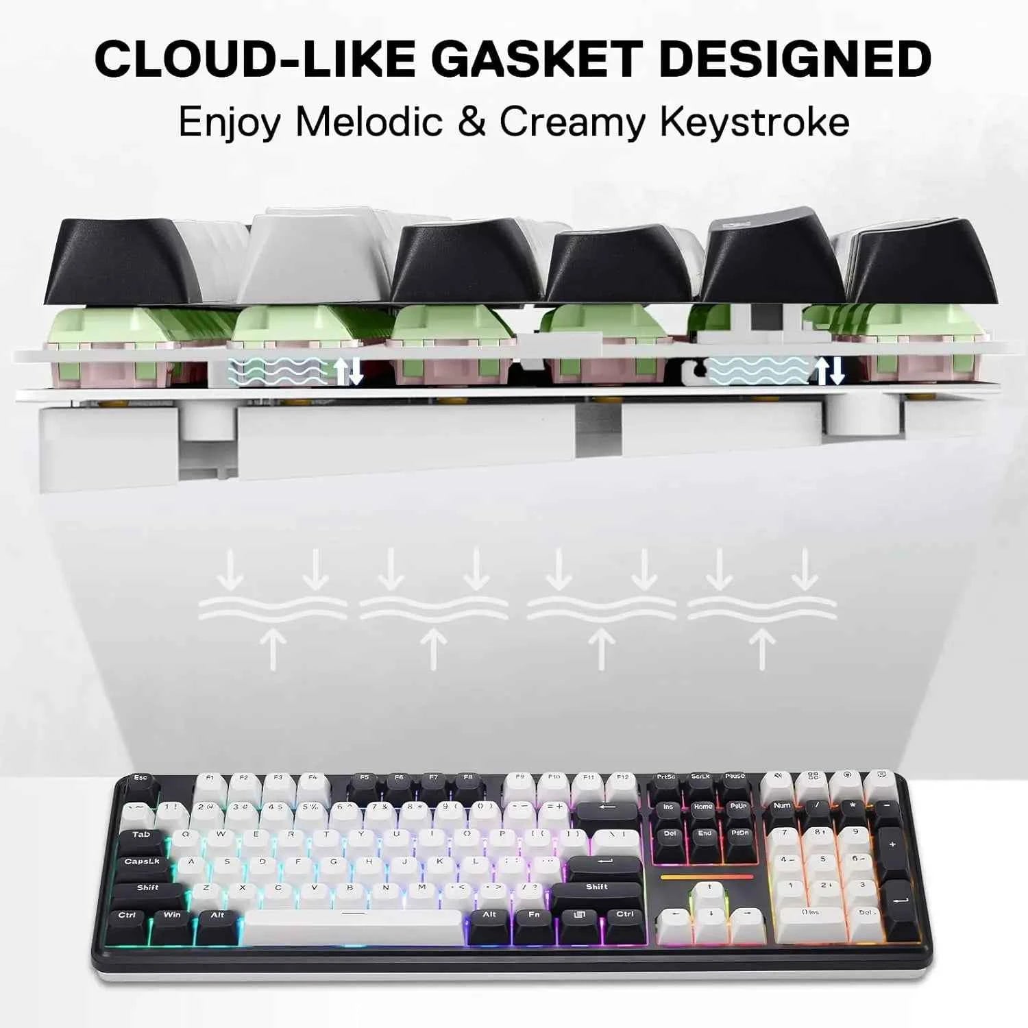 Redragon K745 PRO Wireless Gasket RGB 108 Keys Mechanical Gaming Keyboardw/Extra 4 Hotkeys, Hot-Swap Socket