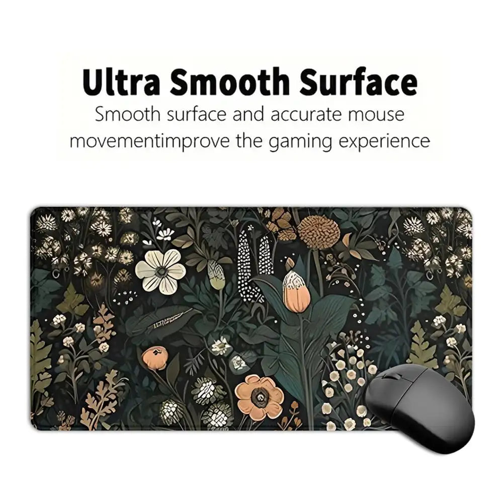 1Pc Gaming Mouse Pad Boho Flowers Large Desk Mat Office Desk Accessories With Stitched Edge Non-Slip Mousepad Rubber Base Desk Pad 35.4x15.7 Inch For Home