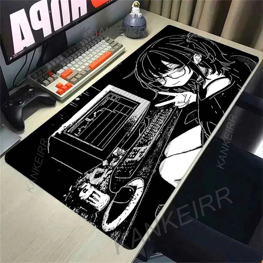 XXL Anime Girl Mouse Pad Black White Mousepad Large Gaming Keyboard Pads Office Pc Accessories Desk Mat PC Cabinet Mats Rug