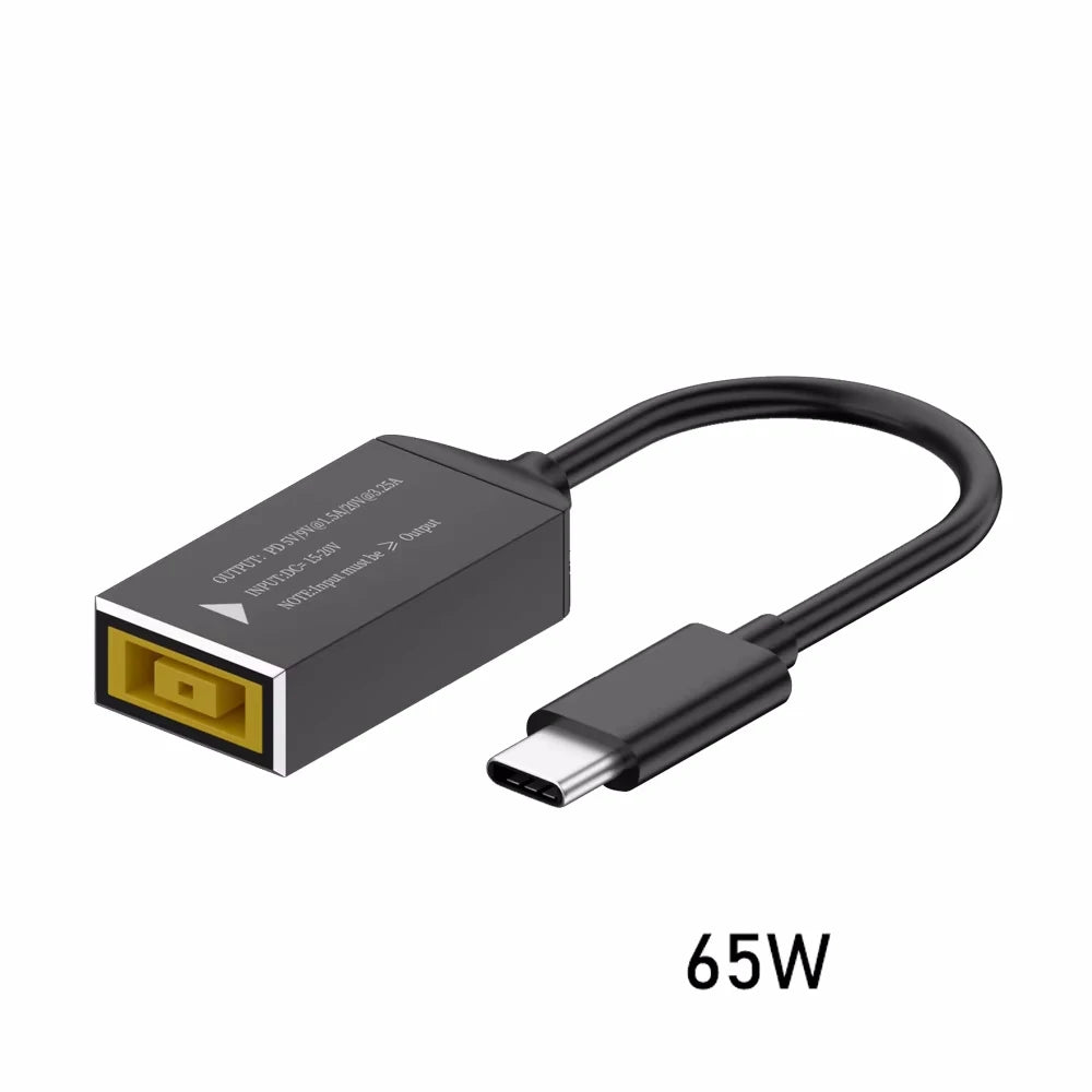 PD100W Square Jack to USB Type-C Converter Charging Cable Compatible with Lenovo Power Adapter for Laptops Mobile Phones Tablets