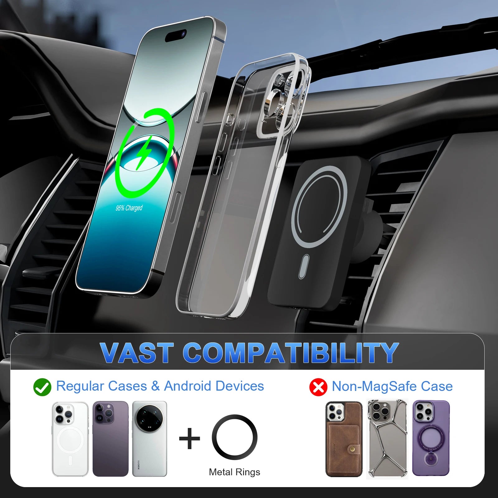 Magnet Wireless Car Charger 15W Phone Holder Car Air Vent Fast Charging Pad For Magsafe iPhone 17 16 15 14 13