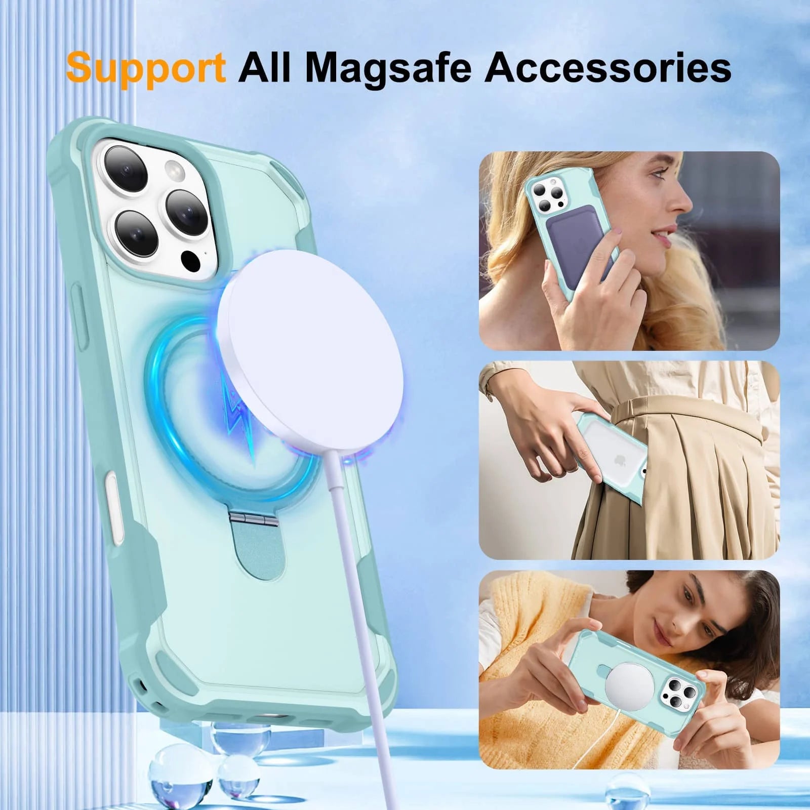 For iPhone 16e/16/15/14/13/12 Pro Max 16 Plus 11 Stand Case Compatible with Magnetic, Built-in Ring Holder Drop Protection Cover